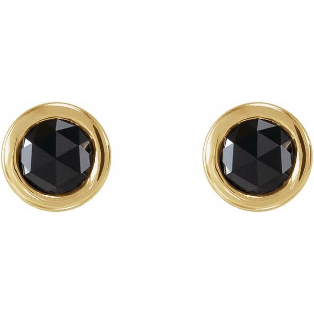 14K Yellow Gold Round Pair 3Mm Friction Bezel Polished 1/5 Ctw Black Rose-Cut Diamond Bezel-Set Solitaire Earrings