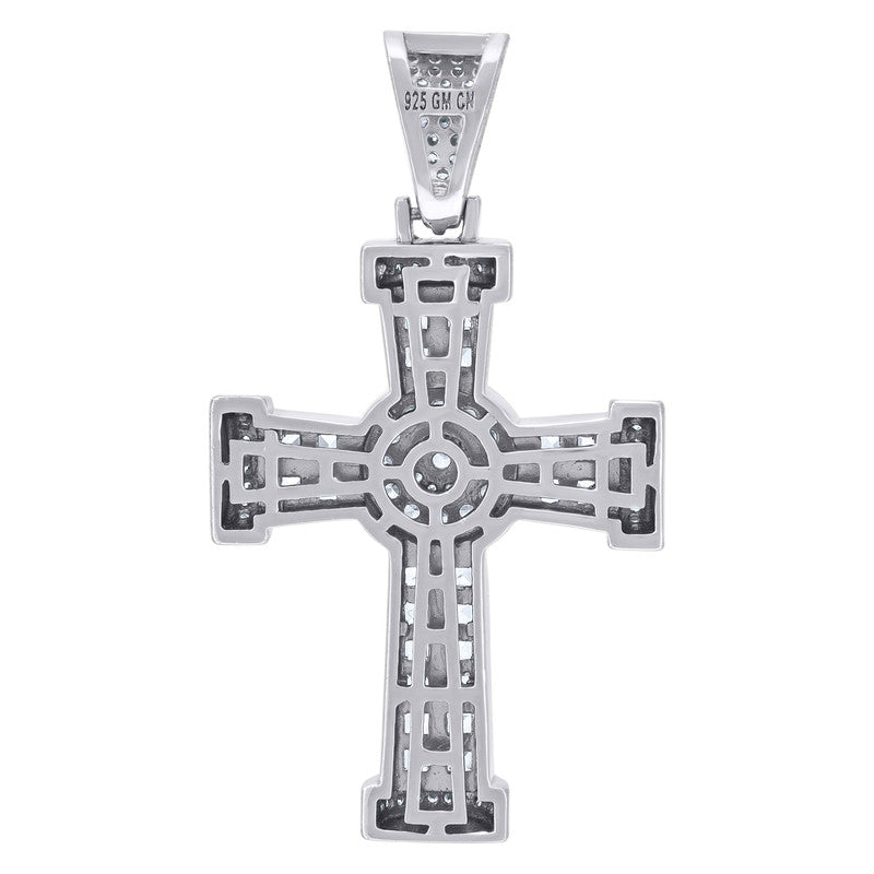 925 Sterling Silver Mens Round & Princess-Cut Cubic-Zirconia Cross Religious Charm Pendant