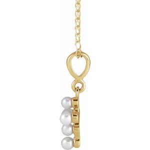 14K Yellow Gold Pearl 2 Mm  Cultured White Seed Pearl Youth Cross Necklace, Length: 16 In
