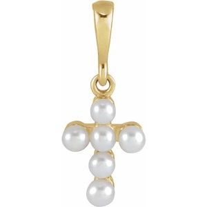 14K Yellow Gold Pearl 2 Mm Cultured White Seed Pearl Youth Pendant