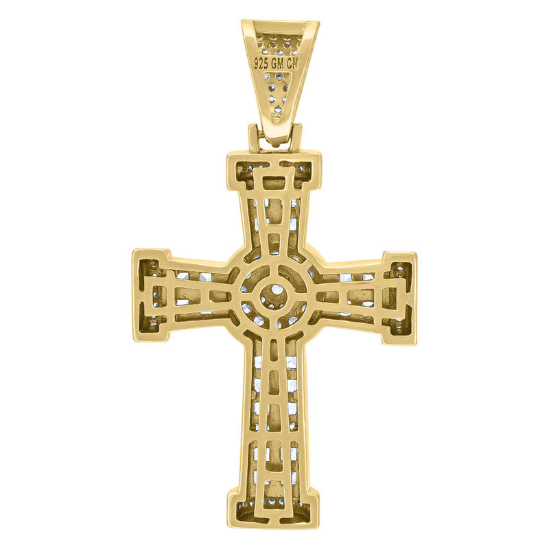 925 Sterling Silver Mens Round & Princess-Cut Cubic-Zirconia Cross Religious Charm Pendant