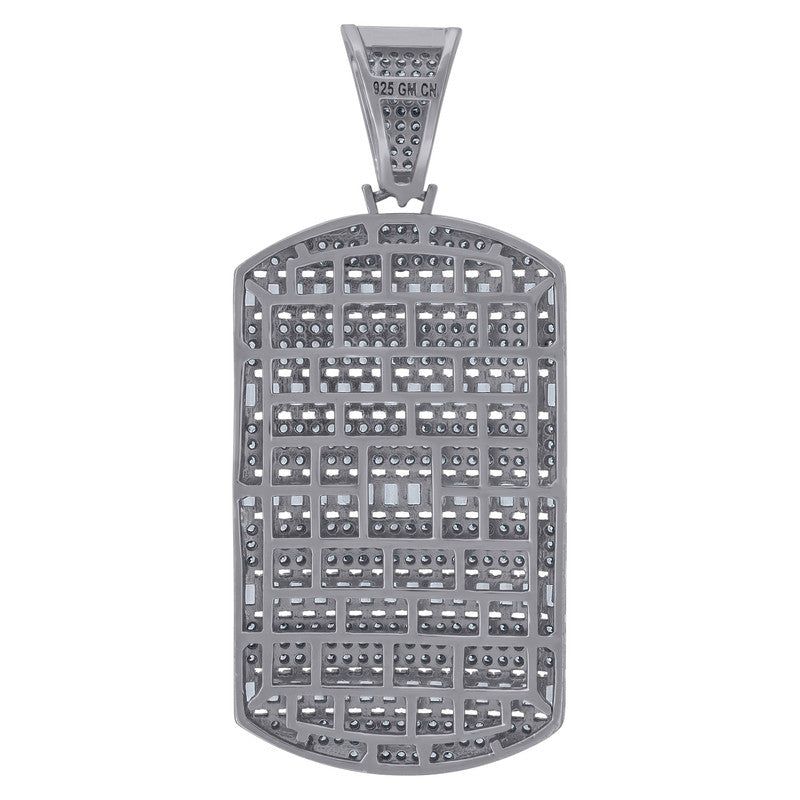 925 Sterling Silver Mens Round & Baguette Cubic-Zirconia Dog Tag Fashion Charm Pendant