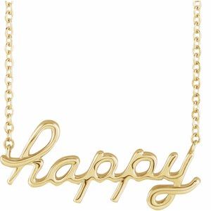 14K Yellow Gold 22.15 X 10.74 Mm 16 In Polished Happy Script Necklace
