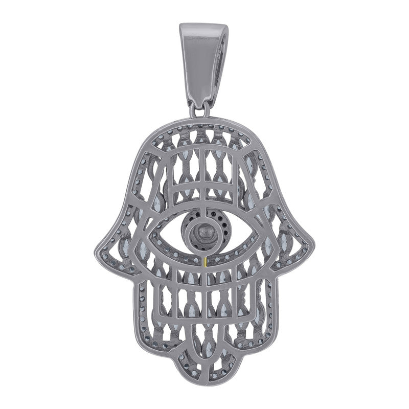 925 Sterling Silver Mens Blue Round & Marquise Cubic-Zirconia Humsa Symbol Religious Charm Pendant