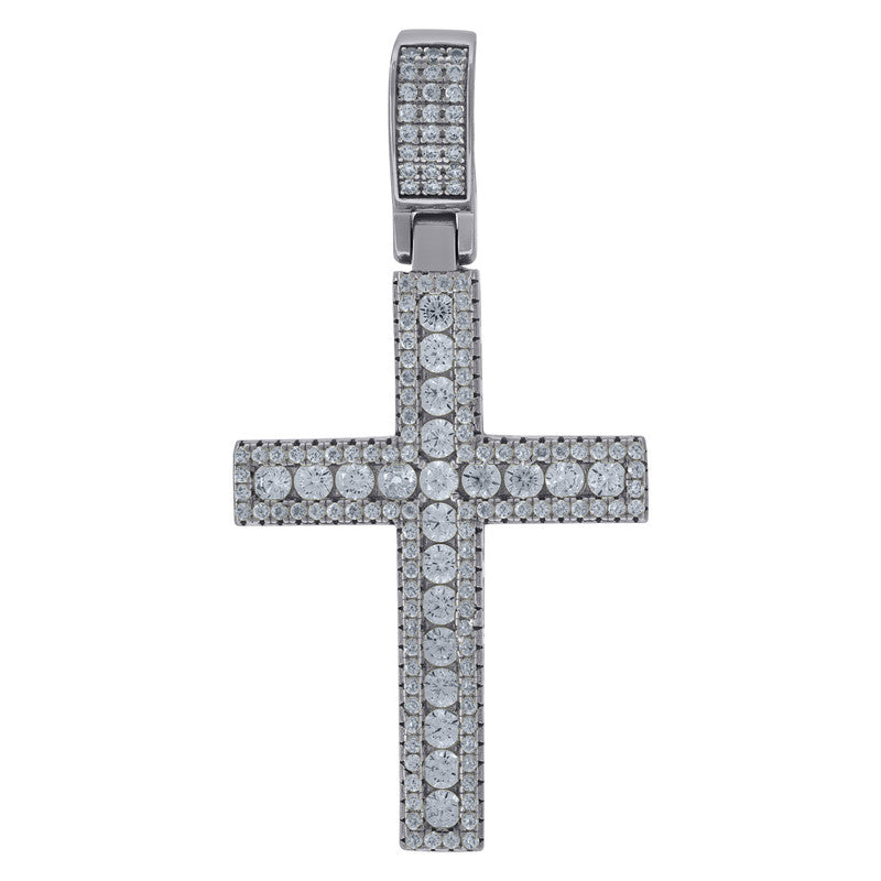925 Sterling Silver Mens Cubic-Zirconia Cross Religious Charm Pendant