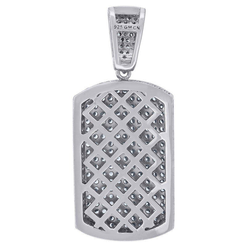 925 Sterling Silver Mens Cubic-Zirconia Dog Tag Fashion Charm Pendant