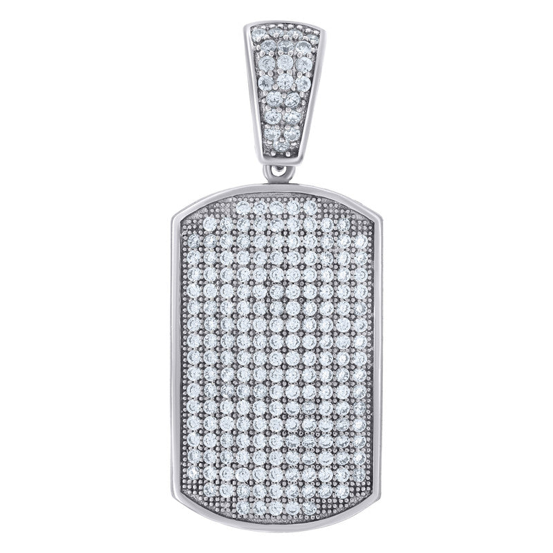 925 Sterling Silver Mens Cubic-Zirconia Dog Tag Fashion Charm Pendant