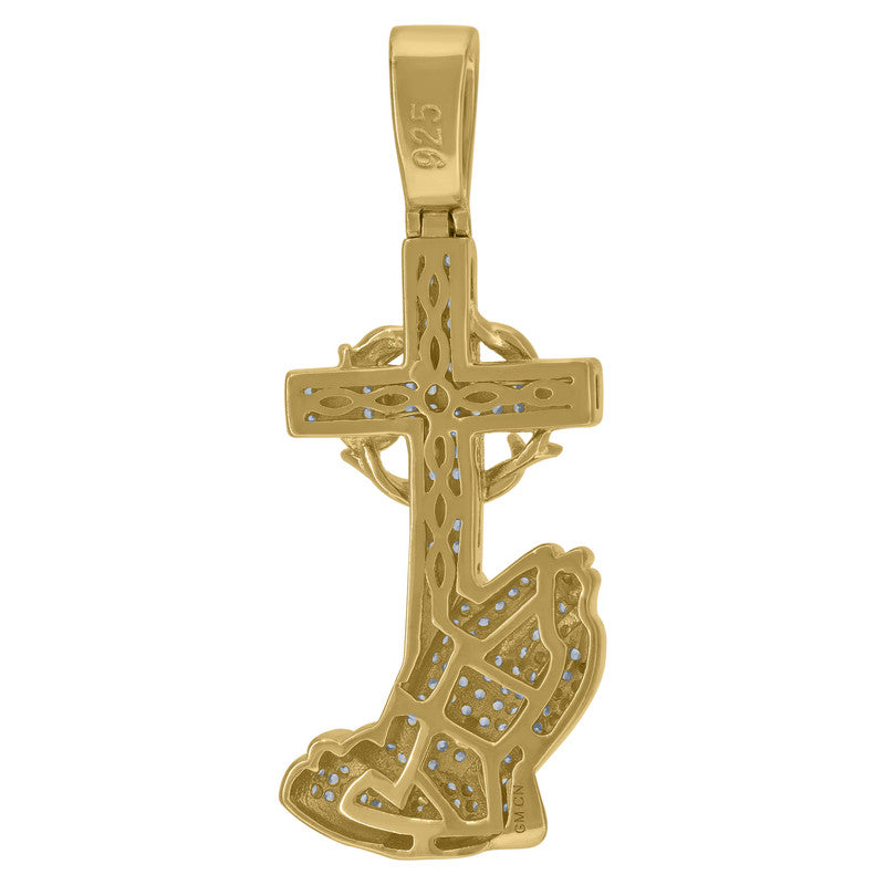 925 Sterling Silver Mens Cubic-Zirconia Praying Hands Cross Religious Charm Pendant