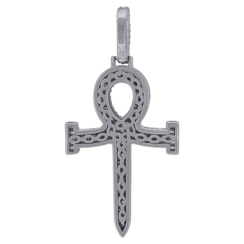 925 Sterling Silver Unisex Cubic Zirconia Ankh Cross Religious Charm Pendant