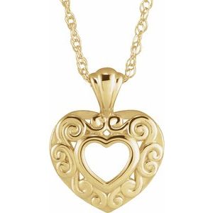 14K Yellow Gold 12.93 X 10.11 Mm 14 In Polished Youth Filigree Pierced Heart Necklace