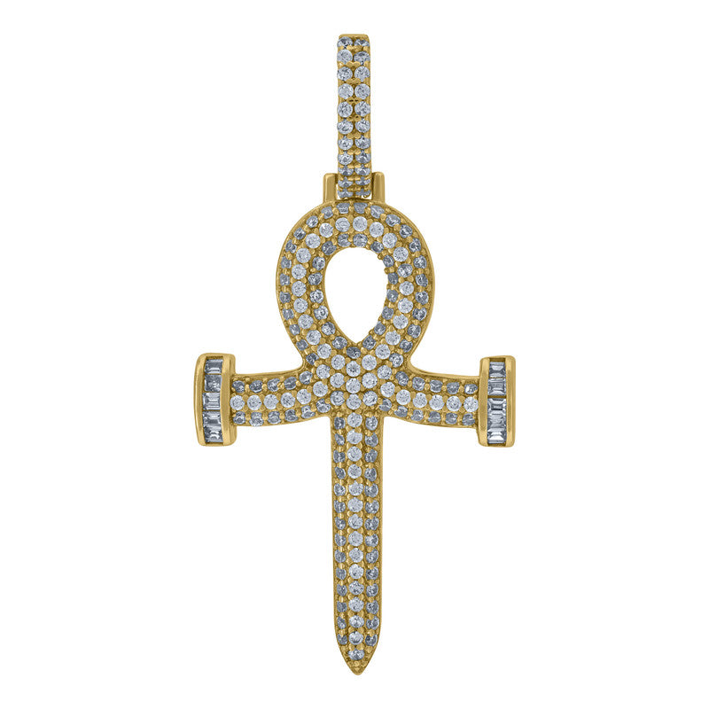 925 Sterling Silver Unisex Cubic Zirconia Ankh Cross Religious Charm Pendant