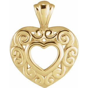 14K Yellow Gold 12.93 X 10.11 Mm Polished Filigree Pierced Heart Pendant