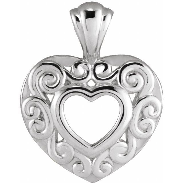 14K White Gold 12.93 X 10.11 Mm Polished Filigree Pierced Heart Pendant