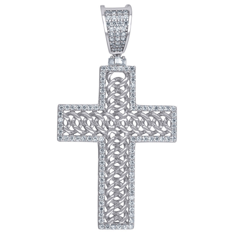 925 Sterling Silver Unisex Cubic Zirconia Cross Religious Charm Pendant