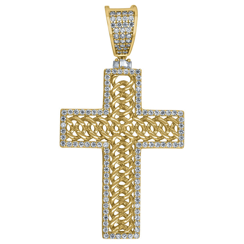 925 Sterling Silver Unisex Cubic Zirconia Cross Religious Charm Pendant