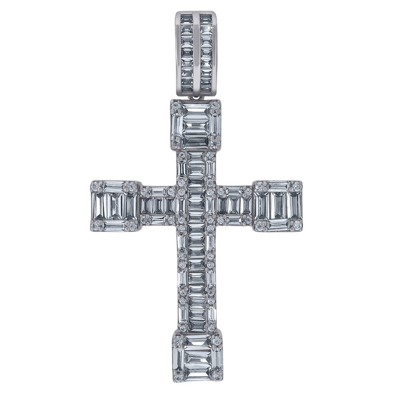 925 Sterling Silver Unisex Cubic Zirconia Cross Religious Charm Pendant