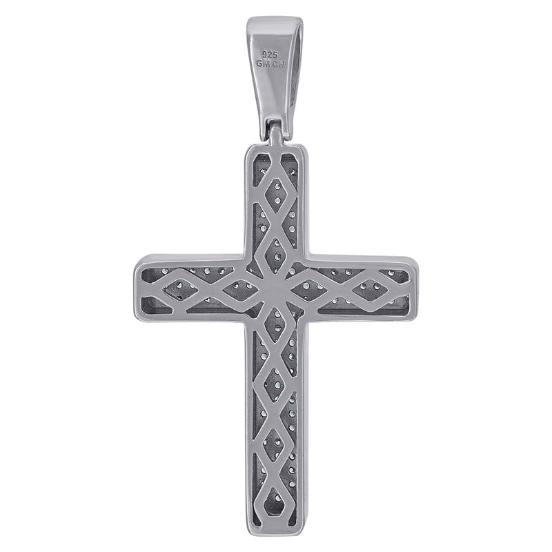 925 Sterling Silver Unisex Cubic Zirconia Cross Religious Charm Pendant