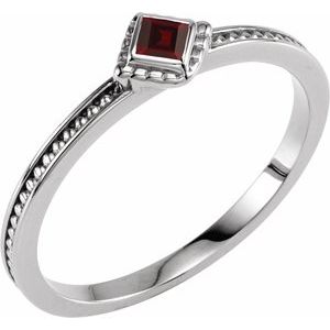 Sterling Silver Natural Mozambique Garnet Square 2.5 X 2.5 Mm Polished Natural Mozambique Garnet Stackable Family Ring Size 7