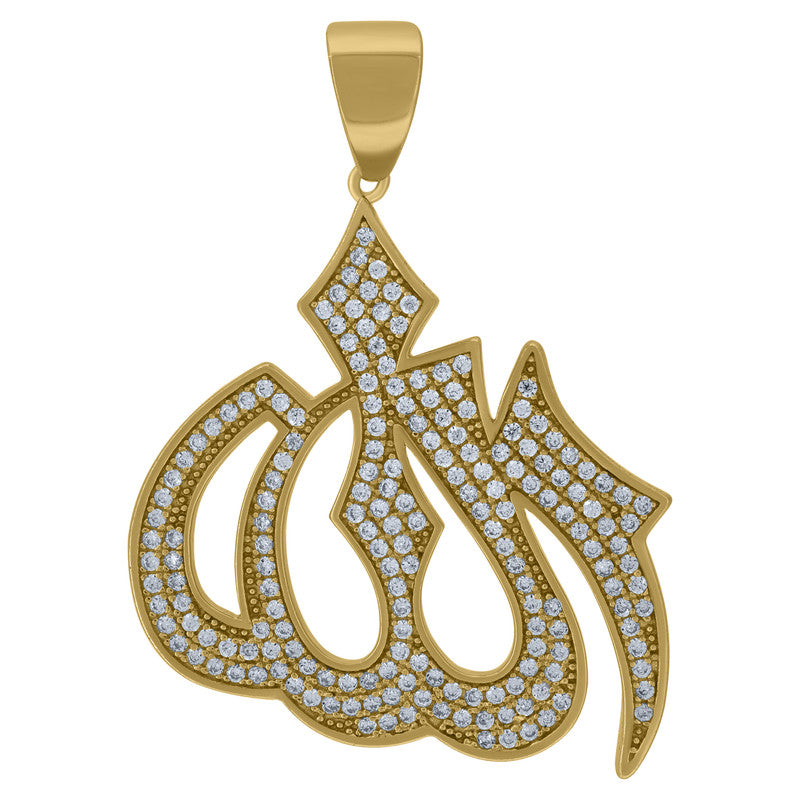 925 Sterling Silver Yellow-Tone Unisex Cubic Zirconia Religious Allah Charm Pendant