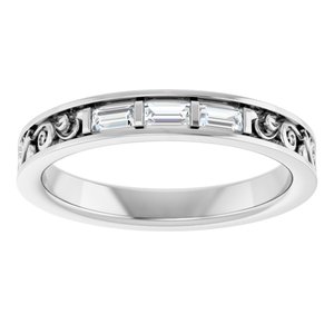 14K White Gold Straight Baguette 3 X 2 Mm Polished 1/6 Ctw Natural Diamond 3-Stone Anniversary Band Size 7