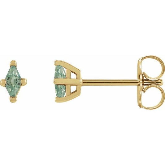 14K Yellow Gold Kite 4 X 2 Mm Friction Polished Lab-Grown Green Sapphire 4-Prong Earrings