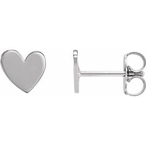 14K White Gold 6 X 6 Mm Pair Friction Backs Included .37 In Polished Asymmetrical Heart Earrings