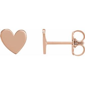14K Rose Gold 6 X 6 Mm Pair Friction Backs Included .37 In Polished Asymmetrical Heart Earrings