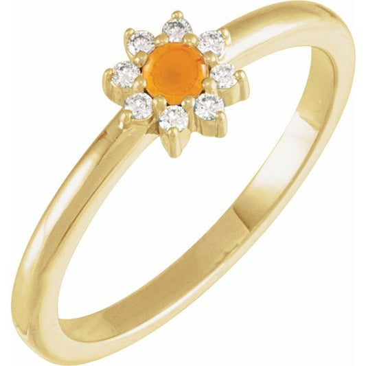 14K Yellow Gold Round 3 Mm Polished Natural Citrine And .08 Ctw Natural Diamond Halo-Style Ring, Size 7