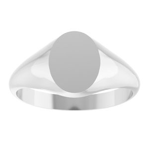 14K White Gold Oval 9 X 7 Mm Brush Polished Oval Signet Ring Size 7