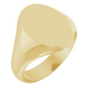 14K Yellow Gold Oval 14 X 10 Mm Brush Polished Oval Signet Ring Size 7