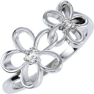 Sterling Silver Round 2.4 Mm Polished .07 Ctw Natural Diamond Floral Ring Size 7