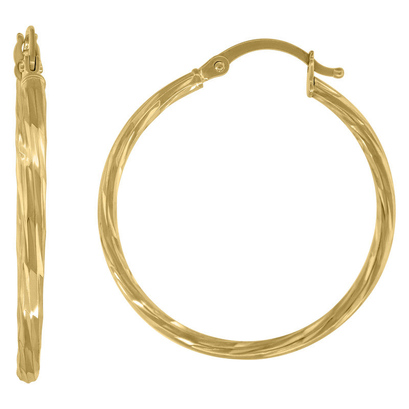 14Kt Yellow Gold Womens Twisted Huggie Hoop 30Mm Earrings