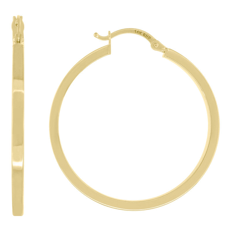 14Kt Yellow Gold Womens Square Tube Hoop 35Mm Earrings