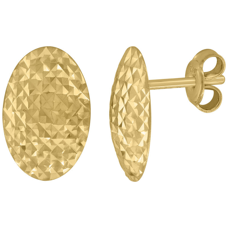 14Kt Yellow Gold Womens Textured Oval Stud Post Earrings