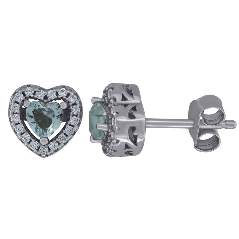 925 Sterling Silver Womens Cubic Zirconia Heart Stud Earrings