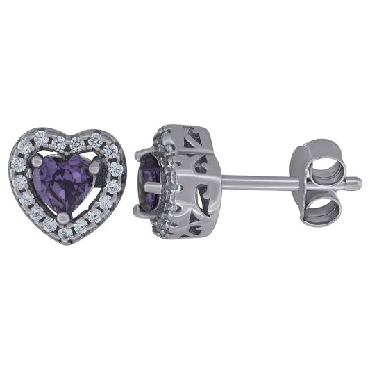 925 Sterling Silver Womens Cubic Zirconia Heart Stud Earrings