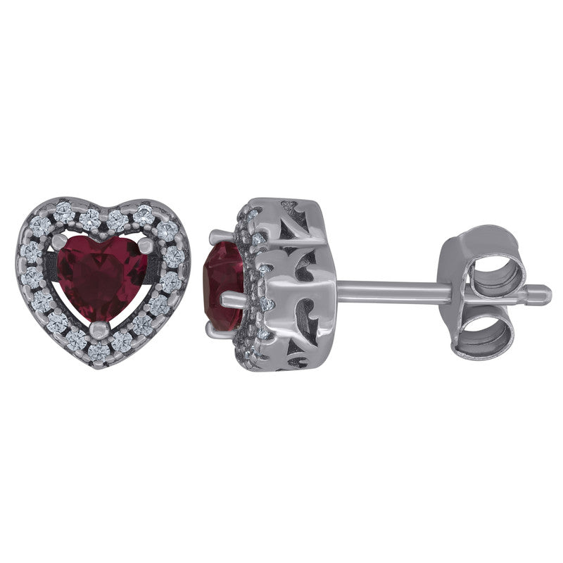 925 Sterling Silver Womens Cubic Zirconia Heart Stud Earrings