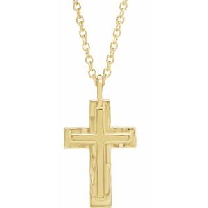 14K Yellow Gold 24.47 X 13.4 Mm 18 In Polished Mens Texture Finish Cross Necklace