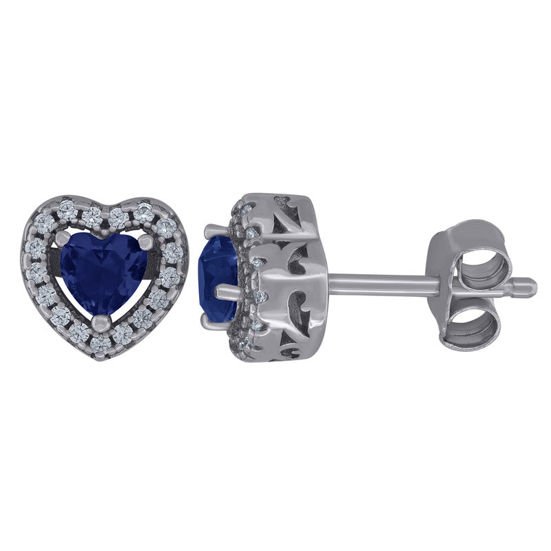 925 Sterling Silver Womens Cubic Zirconia Heart Stud Earrings