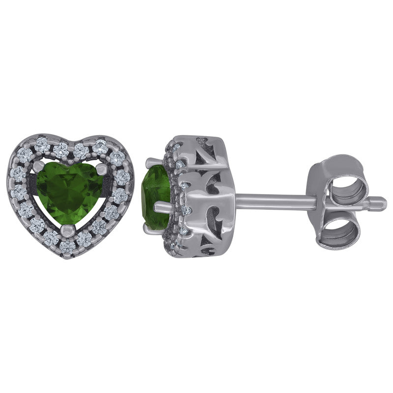 925 Sterling Silver Womens Cubic Zirconia Heart Stud Earrings
