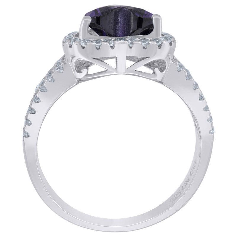 925 Sterling Silver Womens Cubic Zirconia Heart Ring