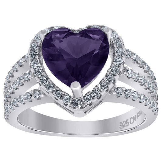 925 Sterling Silver Womens Cubic Zirconia Heart Ring