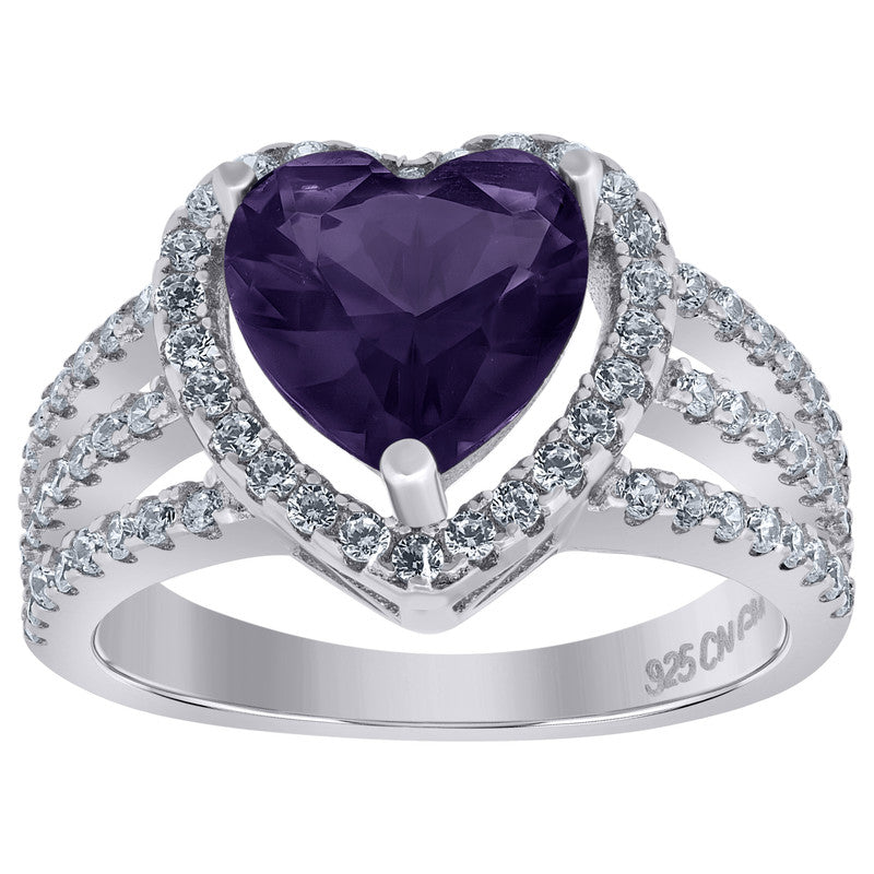 925 Sterling Silver Womens Cubic Zirconia Heart Ring