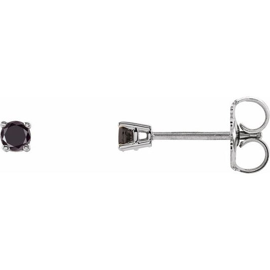14K Yellow Or White Gold Round Opaque, Black Friction 4-Prong Natural Black Diamond Stud Earrings