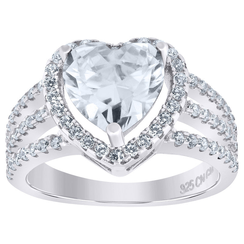 925 Sterling Silver Womens Cubic Zirconia Heart Ring