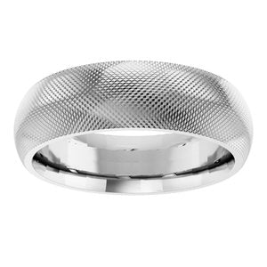 14K White Gold 6 Mm Polished Half Round Knurl Design Band Size 10