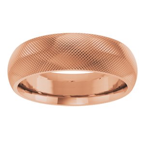 14K Rose Gold 6 Mm Polished Half Round Knurl Design Band Size 10.5