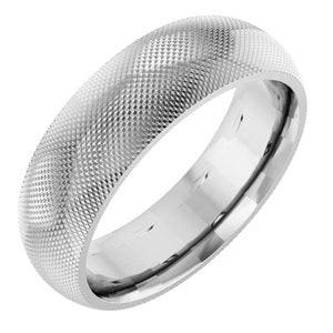 14K White Gold 6 Mm Polished Half Round Knurl Design Band Size 10