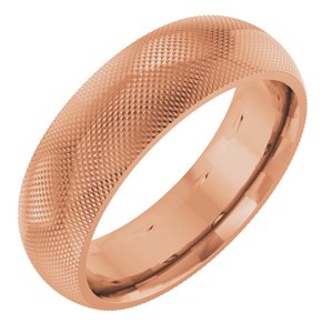 14K Rose Gold 6 Mm Polished Half Round Knurl Design Band Size 10.5