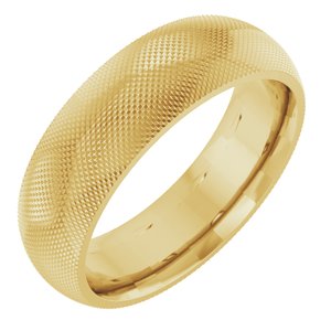 14K Yellow Gold 6 Mm Polished Half Round Knurl Design Band Size 10
